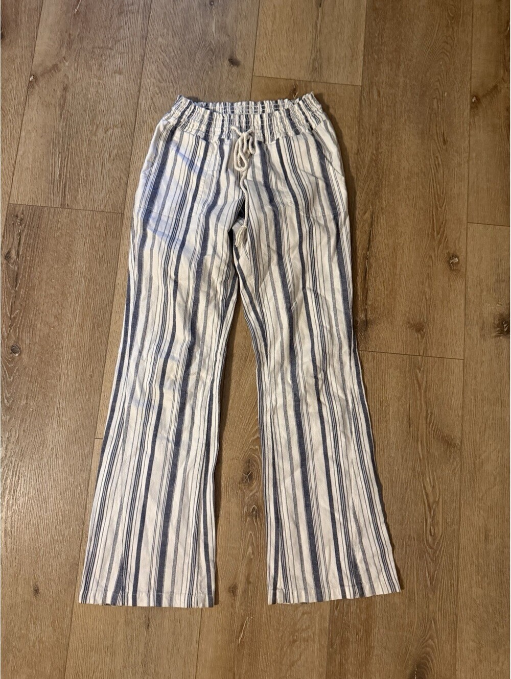 Roxy Womens White Striped Linen Beach Pants Straight Leg Size Small